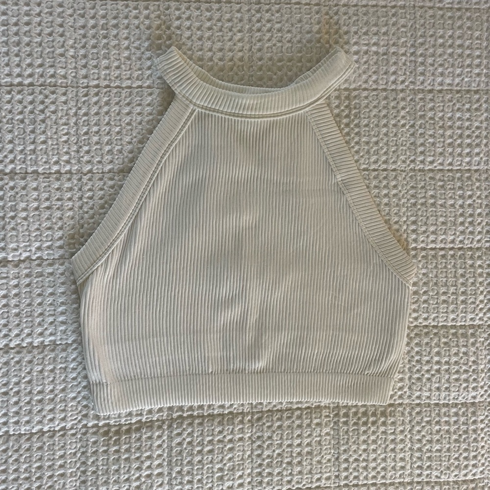 Aerie White Superchill Seamless High Neck Bra Top